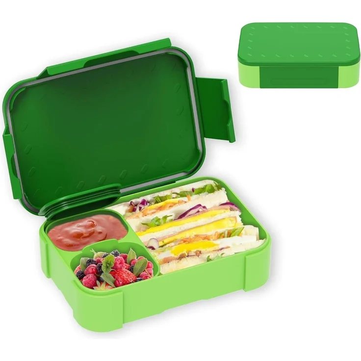 Brotdose Kinder Bento Box 900ml Auslaufsicher Fächer Green – Bild 1