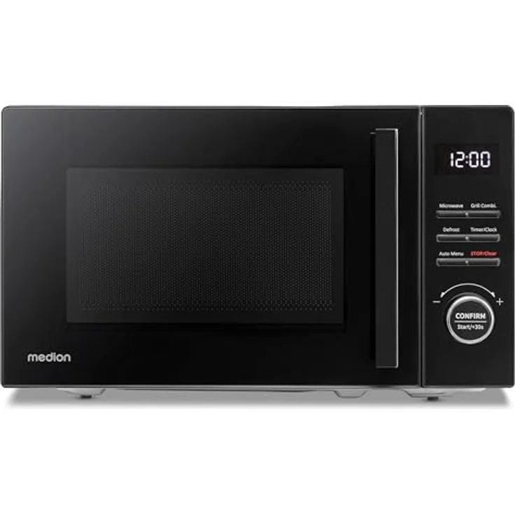 MEDION Mikrowelle mit Grill (20 Liter, 800 Watt Mikrowellen- und 1000 Watt Grillleistung, 9 Automatikprogramme, 5 Leistungsstufen, 95 Minuten Timer, Drehteller, Auftaufunktion, MD12021) schwarz – Bild 1