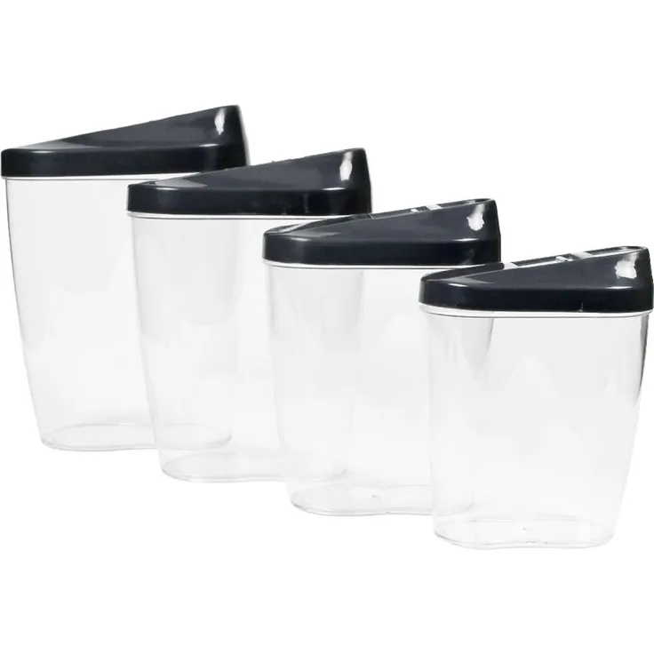 TSB Werk 4x Vorratsdosen Schüttdosen Aufbewahrungsdosen Streudosen Müslidose Behälter Set, Transparentes Design mit Schiebeöffnung, BPA-frei, Farben: Transparent / Dunkelgrau
