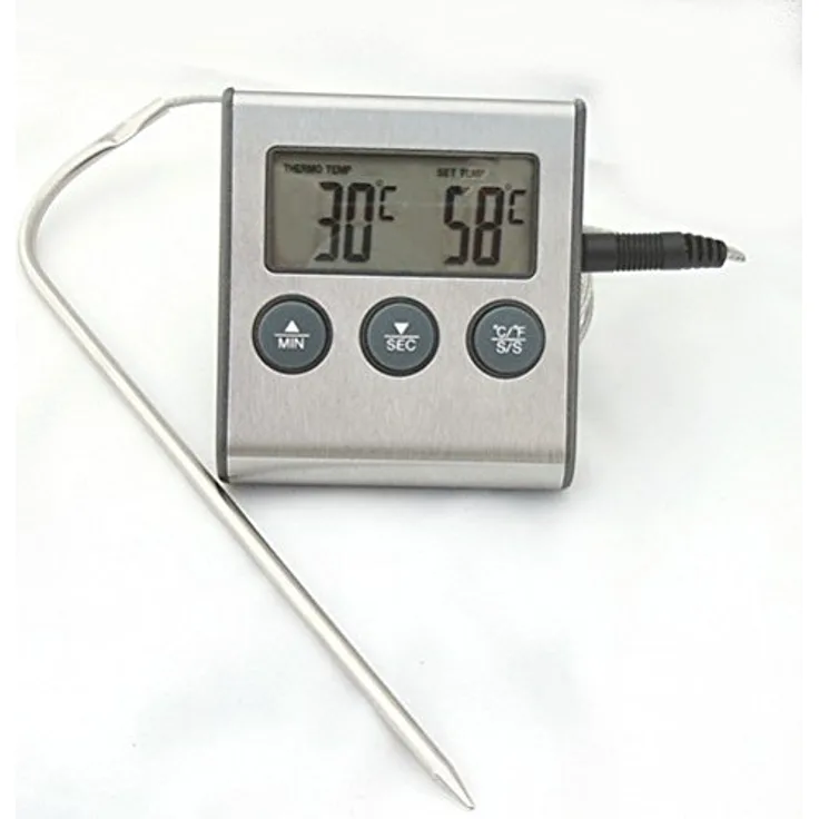 DIW Bratenthermometer ET921, digitales Fleischthermometer bis 250°C mit Alarm, Timer und hitzefestem Einstichfühler