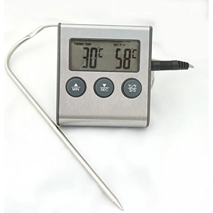 DIW Bratenthermometer ET921, digitales Fleischthermometer bis 250°C mit Alarm, Timer und hitzefestem Einstichfühler – Bild 1
