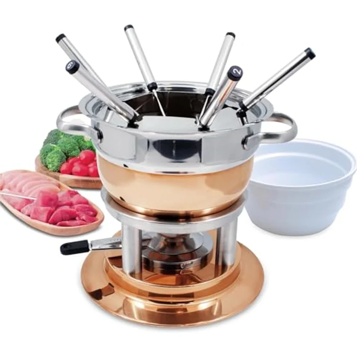 Swissmar F66415 Lausanne Fondue Set 11-teiliges, Kupfer/Edelstahl, 1.8L, Fondue-Set für Fleisch, Käse und Schokolade, für 6 Personen, Geschenkset – Bild 7