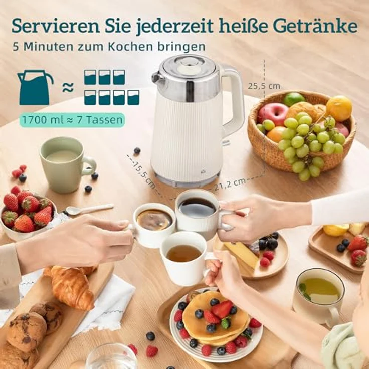 HOMCOM Wasserkocher Toaster Set, 1,7L Wasserkocher mit Thermostat und 4-Scheiben-Toaster in Cremeweiß und Silber, 7 Bräunungsstufen, automatische Abschaltung – Bild 7
