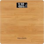 ProfiCare PC-PW 3103 Personenwaage aus echtem Bambus, Personenwaage digital mit gut ablesbarem LCD-Display inkl. Raum-Temperatur-Anzeige, Waage-Messbereich 5-180kg, Holz-Oberfläche