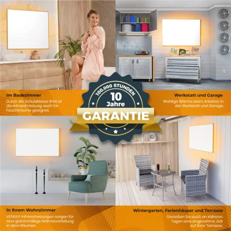 Infrarotheizung inkl. Thermostat APP-Funktion Wifi Fernbedienung und Timer - 10 Jahre Garantie - Deutsche Qualitätsmarke - Wandheizung Elektro Heizung, Überhitzungsschutz, TÜV/GS (450, Watt) – Bild 4