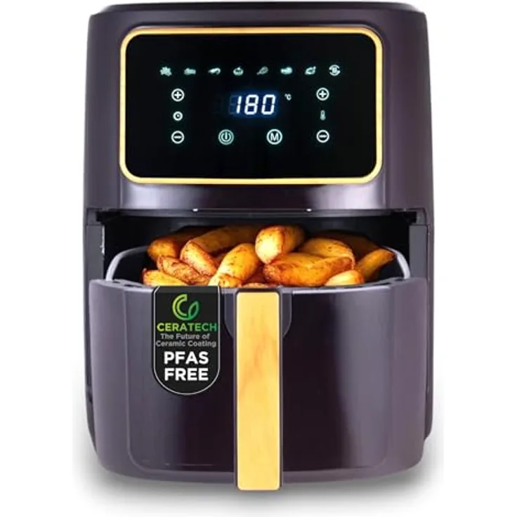 Bergner CHARCOAL Heißluftfritteuse 1800W, PFAS-frei, 6.9L, 8 Kochprogramme, Keramikbeschichtung, Temperatur 80-200°C, Timer bis 30 min, ölfreies Braten, anthrazit