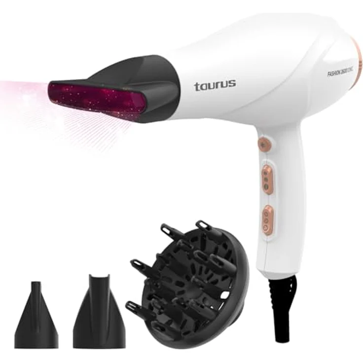 Taurus Fashion Ionic Haartrockner, 2600 W mit professionellem AC-Motor, Ionen-Technologie, 3 Temperaturstufen und 2 Geschwindigkeitsstufen, inklusive Konzentrator und 2 Diffusoren – Bild 1