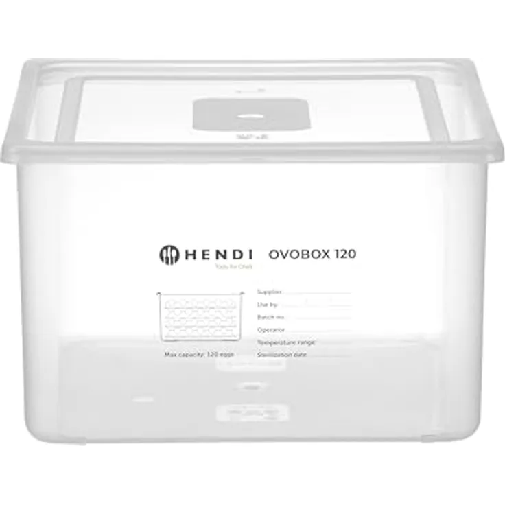 HENDI OVOBOX 120, Eierbox für 120 Eier, mit 8 Eierschalen, temperaturbeständig von -40°C bis 80°C, GN2/3, transparent, Polypropylen, 255x325x(H)202mm