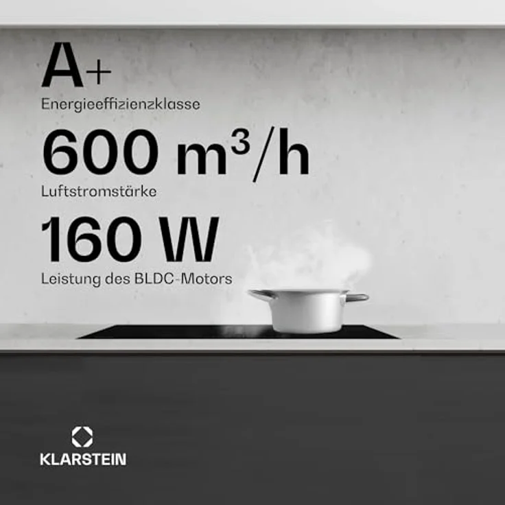 Klarstein AirJet 72, Induktions-Kochfeld mit Dunstabzug, 4 Zonen, Touch-Panel, schwarz – Bild 4