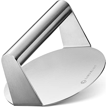 Smash Burger Presse Edelstahl 6,3 Zoll - Professionelle Burgerpresse Mit Holzgriff