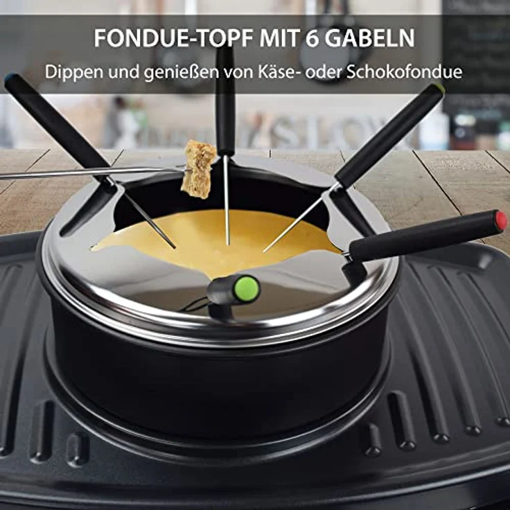 Syntrox RAC-1100W Freiburg Raclette-Grill, 6 Fonduegabeln, 1100 Watt – Bild 4