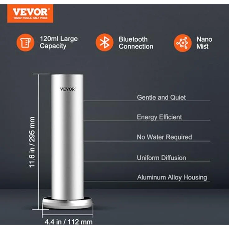 VEVOR Duftluftmaschine für Zuhause, 120 ml Bluetooth Smart Kaltluftdiffusor, 93,4 m² wasserloser Duftluftdiffusor für ätherische Öle, bodenstehende Aromatherapiemaschine für Spa, Yoga, Zuhause, Büro – Bild 2