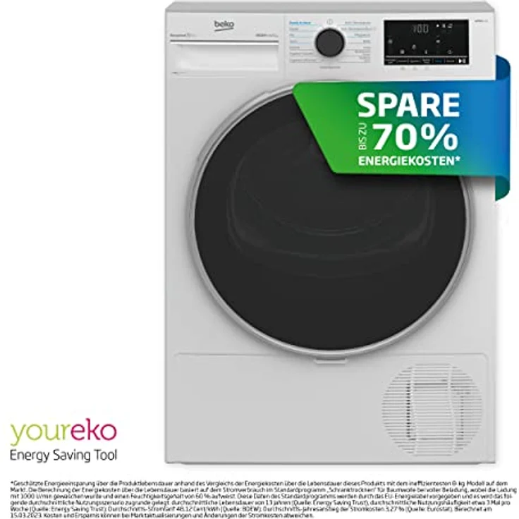 Beko B5T4824IF Wäschetrockner 8 kg, Frontlader Wärmepumpentrockner, Allergikergeeignet, 15 Programme, Dampffunktion, Knitterschutz, Sensortrocknung, Silent-Programm, Aquawave Schontrommel, Weiß – Bild 3