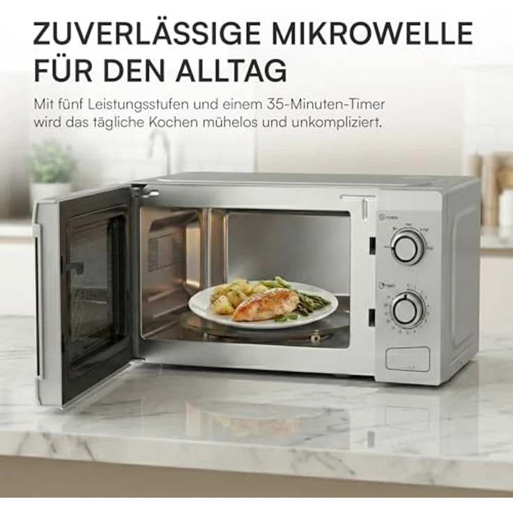 Heinner HMW-M2035SL Freistehende Mikrowelle 20 L, 700 W, Mechanische Steuerung mit Timer, Silber – Bild 4