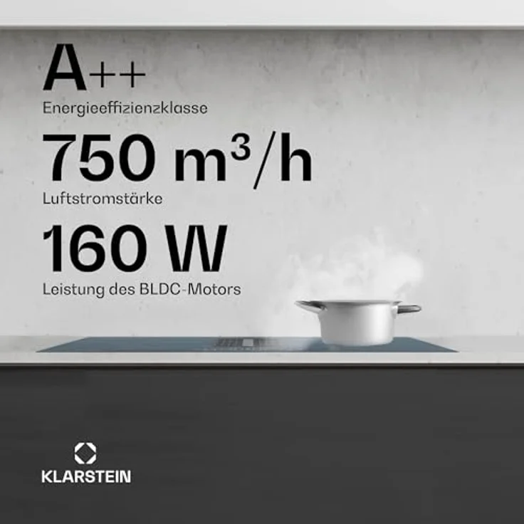 Klarstein AirJet 90 Induktionskochfeld mit Dunstabzug, Energieeffizienzklasse A++, 750 m³/h Absaugleistung, 10.000-W-Boost, Flexzonen, Touchpanel, Anthrazit – Bild 3