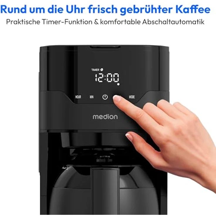 MEDION MD18458 Kaffeemaschine mit Thermoskanne und Timer, 8 Tassen, 1,2 Liter, 900 Watt, schwarz – Bild 4