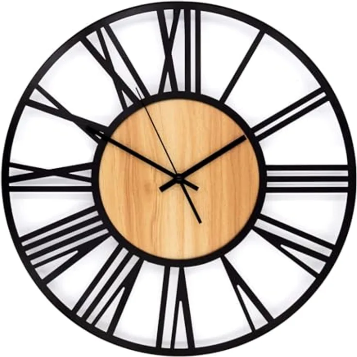 K&L Wall Art Ø 40cm große Wanduhr XL Industrielle Metall Holzuhr Vintage Wohnzimmeruhr lautlos Quartz Uhrwerk ohne Tick-Geräusche