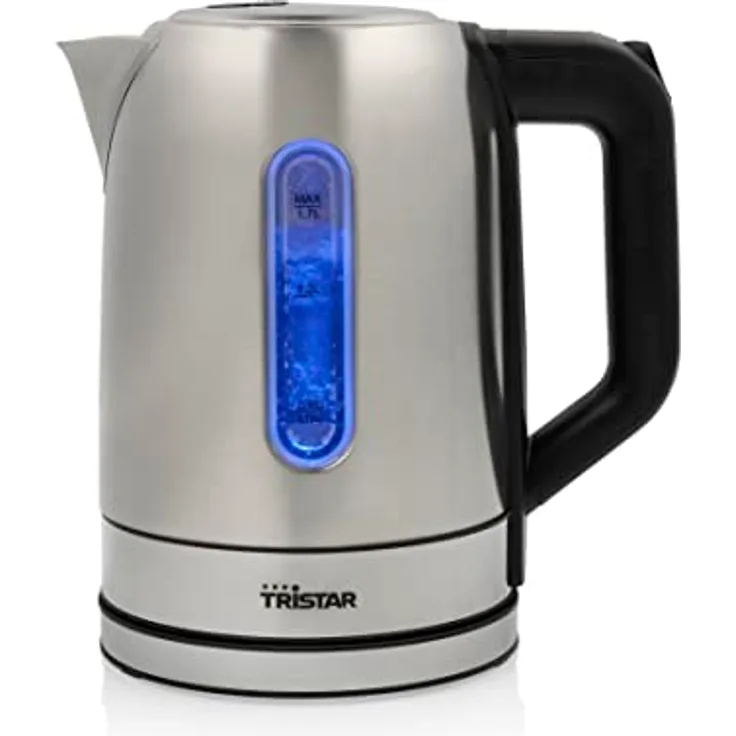 Tristar WK-1344 Edelstahlwasserkocher – 1,7 L – 2200 W – 360° rotierbar – Verdecktes Heizelement – mit Trockengeschutz