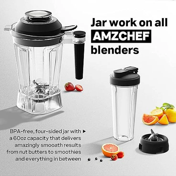 AMZCHEF Mixer Smoothie Maker - 2000W Blender - Mixer Hochleistungsmixer mit LED Zeitanzeige - 6 Pro-Scharfe 3D Klingen - 22000 U/Min Standmixer - 1,85 Liter Flasche und 600ml Tragbare Flasche – Bild 3