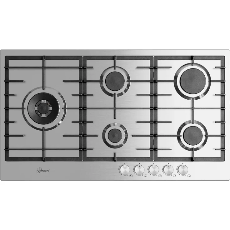 Gurari GCH FG 905 VPGL Gaskochfeld 90 cm, Edelstahl, 5 Gasbrenner, 4,0 kW WOK, Erdgas/FL.Gas