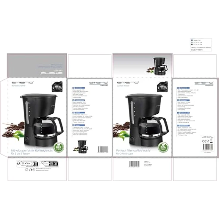 Emerio Filterkaffeemaschine, kompakt für 3-6 Tassen, mattschwarz, mit Warmhaltefunktion und Dauerfilter – Bild 2