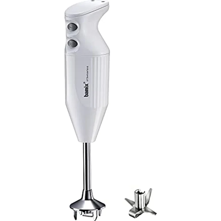 bamix Stabmixer Set M160 ONE inkl. Multifunktionsmesser aus Edelstahl, 160 Watt, 2-Stufen, Made in Switzerland, Weiß – Bild 1