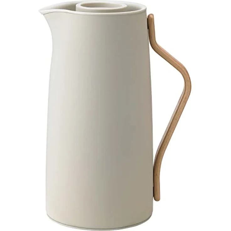 Stelton Kaffee-Isolierkanne Emma - Edelstahl-Thermoeinsatz, doppelwandig isoliert - Thermoskanne/Kaffeekanne/Kanne mit Buchenholzgriff, Easy-Click-Deckel - 1,2 Liter, soft sand – Bild 1