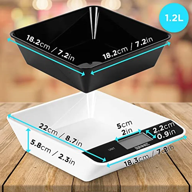 Duronic KS100 BK Küchenwaage | 5 kg Digitalwaage mit 1,2 L abnehmbarer Schüssel | 1 g grammgenau Präzision-Feinwaage | Haushaltswaage mit Tara-Funktion | Digitale Waage mit Hold-Funktion | Zum Kochen – Bild 2