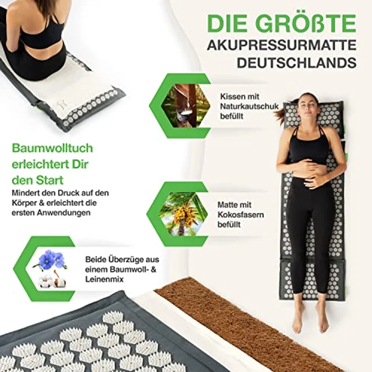 BACKLAxx® Akupressurmatte "Magnum" (Halbleinen, 100% Kokosfasern, Naturkautschuk) – Bild 2
