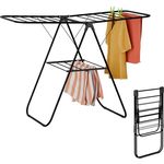 Relaxdays Wäscheständer klappbar, 2 Flügel, 2 Ebenen, Flügelwäscheständer, HBT: 93x136x58 cm, Wäschetrockner, schwarz