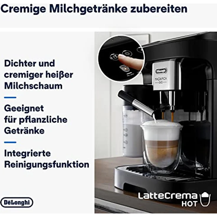 De'Longhi Magnifica Evo ECAM 292.81.B Kaffeevollautomat mit LatteCrema Milchsystem, 7 Direktwahltasten für Cappuccino, Espresso und weitere Kaffeespezialitäten, 2-Tassen-Funktion, Schwarz – Bild 4