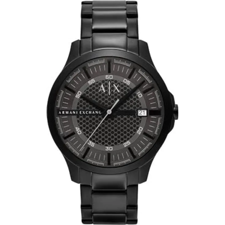 ARMANI EXCHANGE Quarzuhr AX2464, Herrenuhr mit grauem Zifferblatt, schwarzem Edelstahlarmband, 46 mm, analog, Datum
