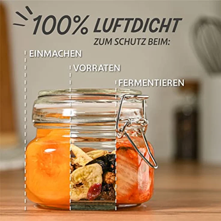 Niboline 6 Einmachgläser mit Bügelverschluss 500ml - Luftdicht, mit Etiketten, Stift und extra Silikondichtungen - Eckige Form, spülmaschinenfest – Bild 6