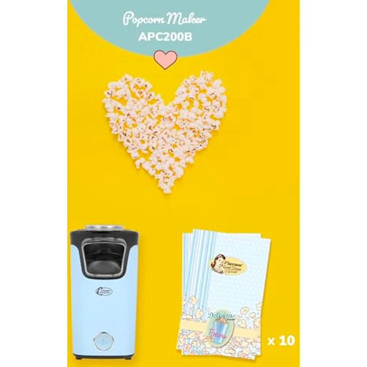 Bestron APC200B, Popcornmaker mit Heißlufttechnologie, Turbo-Popcorn in unter 2 Minuten, inklusive 10x Popcorntüten, Farbe: Blau – Bild 3