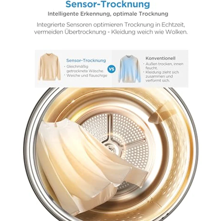 Midea MD11EH70BD Wärmepumpentrockner, 7 kg, Energieklasse D, Schnelltrocknen 35', HealthGuard, Sensor-Trocknung, Knitterschutz, Auffrischen Wolle, Weiß – Bild 5