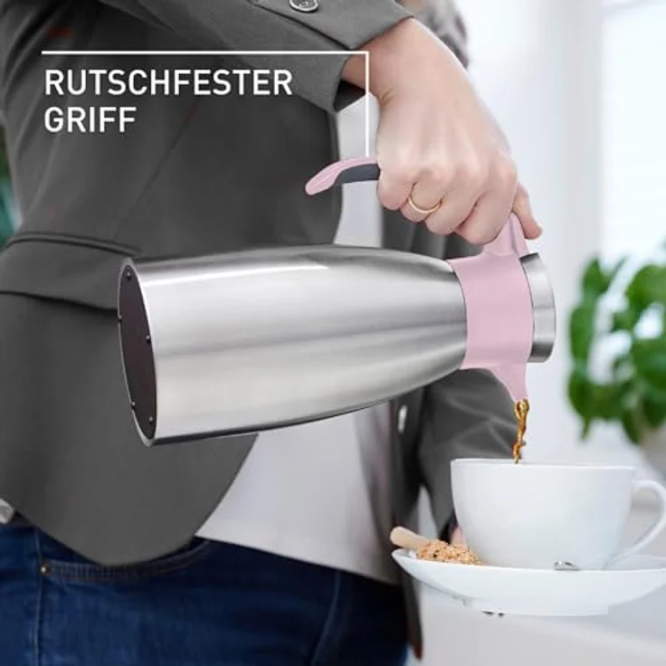 Emsa Soft Grip Isolierkanne, 1,5 l, Edelstahl, Quick Tip Verschluss, 12h heiß, 24h kalt, trendige Farben – Bild 4