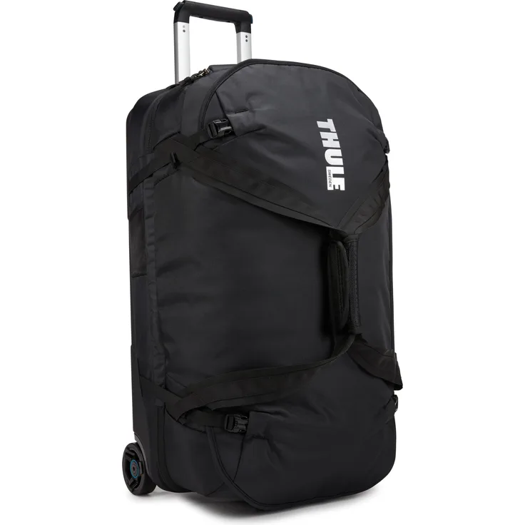 Thule Subterra Rolling Duffel, Schwarz, 75 l, L - Geräumiger Koffer mit Huckepackgurt-Befestigungsschlaufe