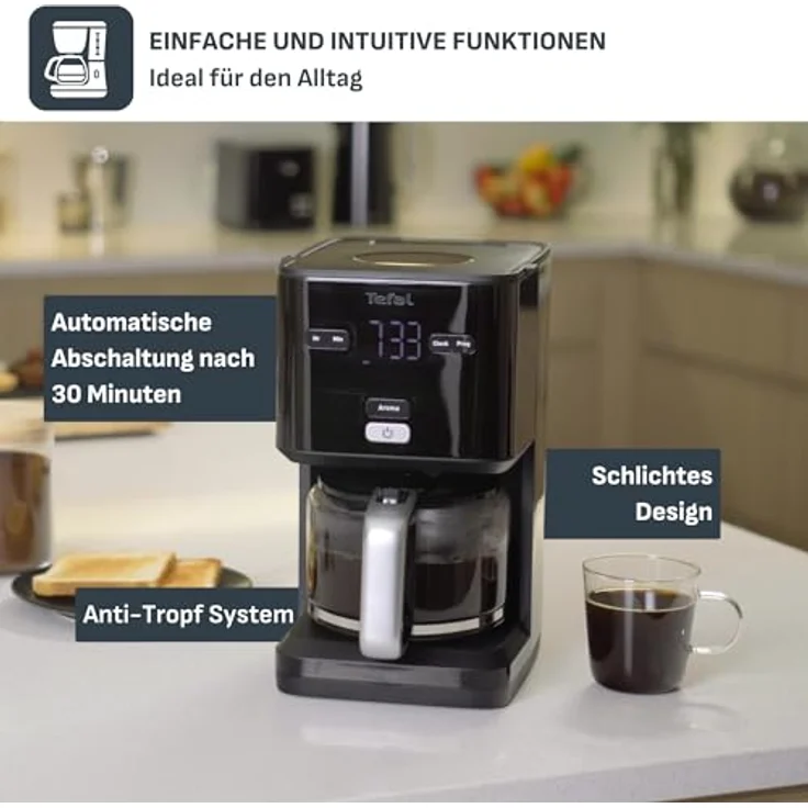 Tefal Smart & Light TT640810 Toaster, digital, 7 Positionen, Schwarz Cafetière Schwarz – Bild 6