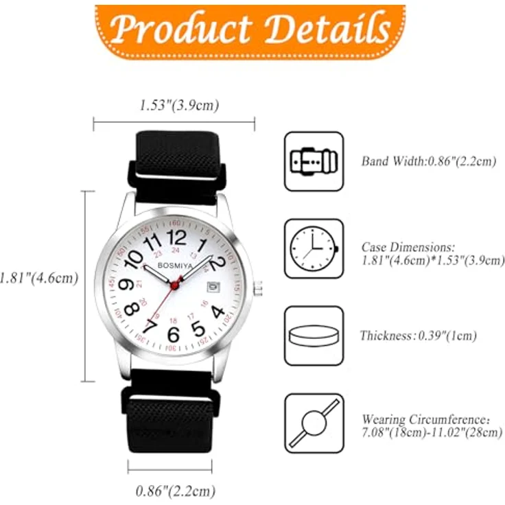 JewelryWe Geflochtene Elastische Armbanduhr, Kalender Analog Quarz mit Schwarz Stoffarmband & 12/24 Stunden Zifferblatt für Damen und Herren – Bild 4