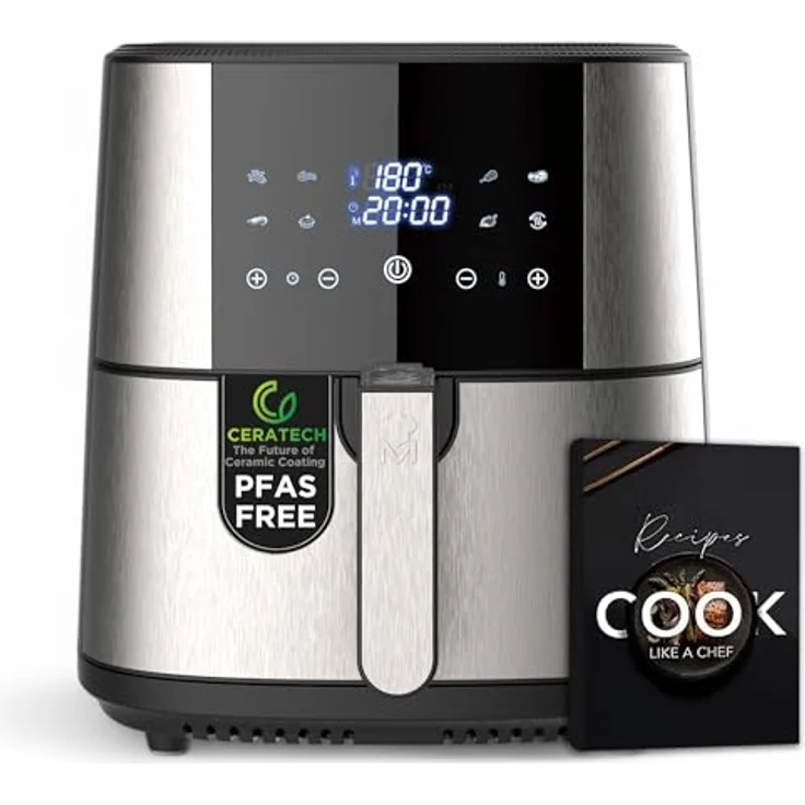 MasterPRO ROCKET 600, PFAS-freie Heißluftfritteuse 6L, 1800W, CERATECH Keramik-Beschichtung, LED Touchscreen, Thermostat 80-200°C, abnehmbarer Korb, Edelstahl Gehäuse – Bild 1
