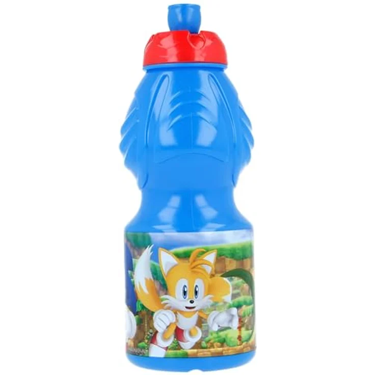 Tinisu Trinkflasche Sonic the Hedgehog, Plastikflasche 400 ml mit Motiv Sonic, Knuckles und Tails, blau – Bild 2