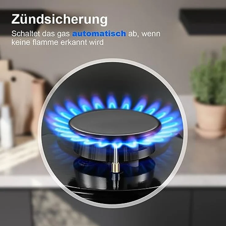 SNDOAS Gaskochfeld 60 cm, 4-flammiger Glas Gasherd mit Automatischem Flammenschutz, Erdgas/Propangas, 8000W, Einbau oder Freistehend – Bild 4