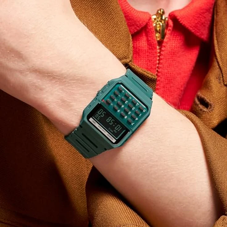 Casio Watch CA-53WB-3BEF, Digitaluhr mit Taschenrechner und grünem Kunststoffband – Bild 4