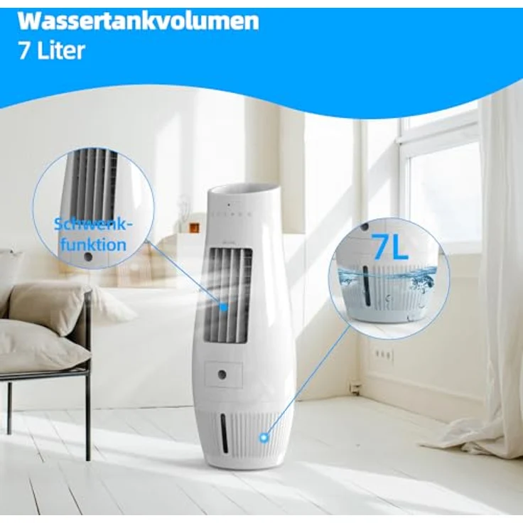be cool BC07AC60WF, 4 in 1 Ventilatorkombigerät mit Mückenabwehr, 7 Liter Wassertank, Ausnehmung für Blumentopf – Bild 3