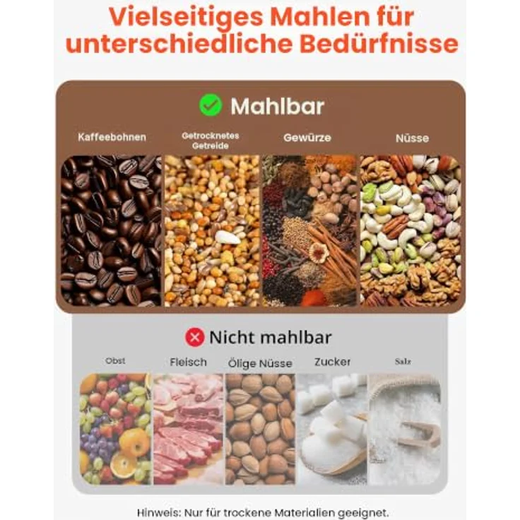 VEVOR Elektrische Getreidemühle 25 L, 600 W, Gewürzmühle mit 5 austauschbaren Sieben für flexiblen Mahlgrad, ideal für Getreide, Gewürze, Müsli und Kaffee – Bild 2