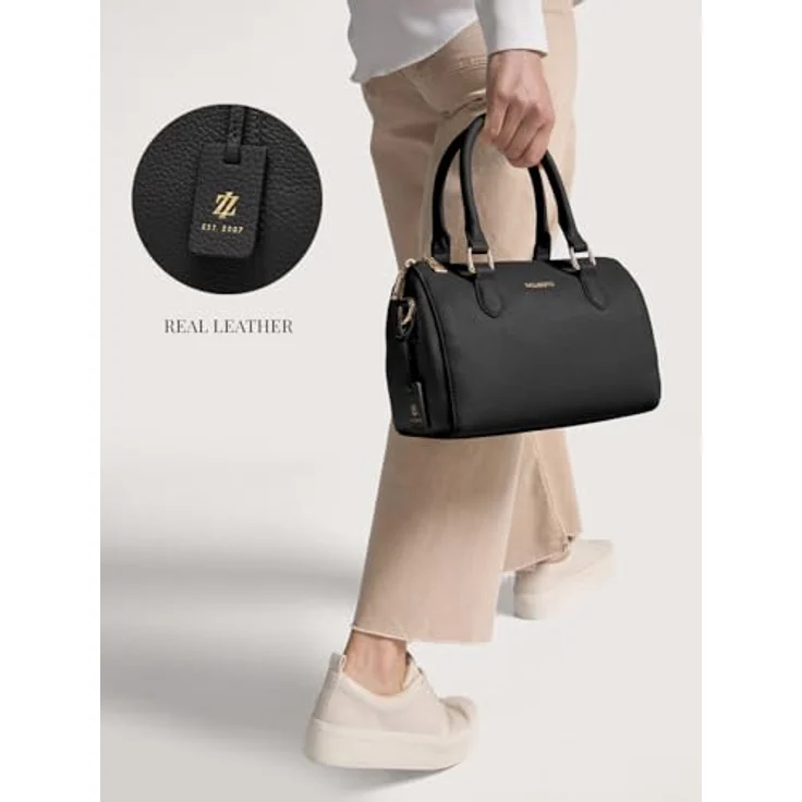 Lazarotti Bologna Leather Handtasche, 26 cm, Schwarz, aus Leder mit verstellbarem Schulterriemen – Bild 2