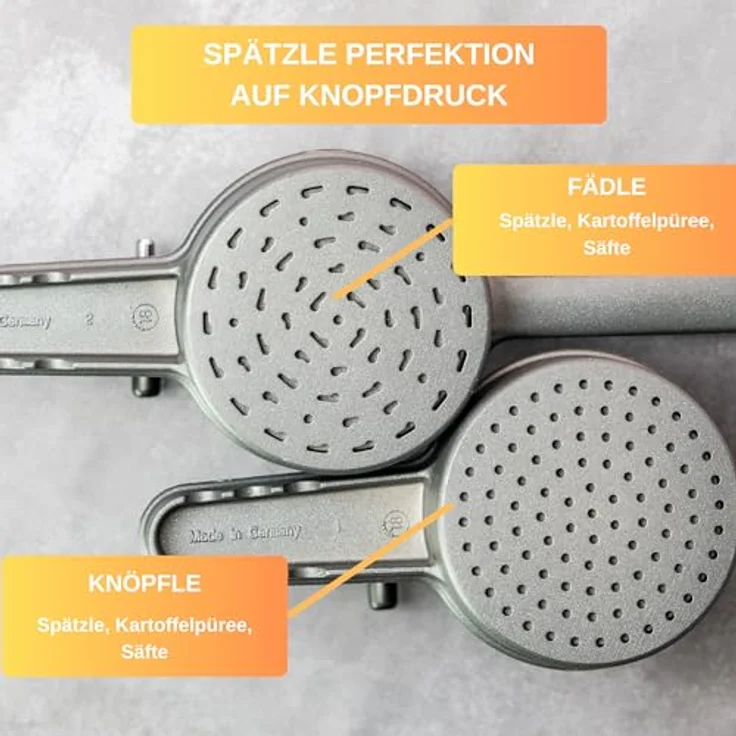 Thiru Spätzlepresse Premium - Kartoffelpresse mit Auflagerasten - Ideal für Spätzle, Kartoffeln, Säfte - Made in Germany - inkl. E-Book mit 25 Rezepten (Fädle, Anthrazit) – Bild 4