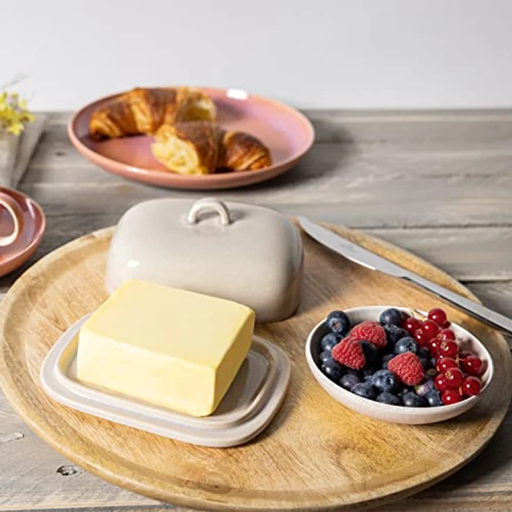 like. by Villeroy & Boch – Perlemor Home Butterdose, Porzellan Butterglocke im Pottery Stil – Bild 2