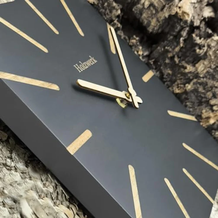 Holzwerk Wanduhr Eckige Designer Holz Quarzwanduhr, fast lautloses Quarzwerk, 25 cm, Braun/Grau/Beige – Bild 7