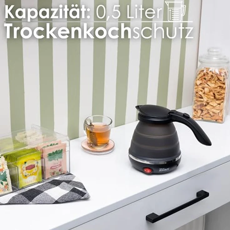 Zilan Wasserkocher ZLN-1986, 0.5 l, 750 W, automatischer Klappdeckel, Silber – Bild 4